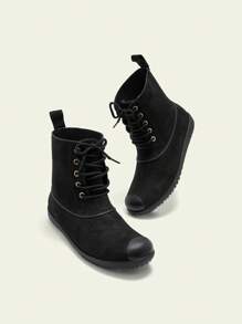 CUCCOO Quty Fashion Mid-Calf Lace-Up Flat Rain Boots For Christmas And New Year Holiday Vibe Fall And Winter