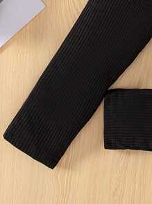 SHEIN 2 件套年轻女孩咖啡格子衬衫和黑色连体裤，优雅休闲装 - 淺粉色 - 查看 4