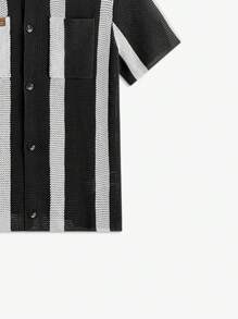Manfinity VCAY Top de punto de manga corta informal de corte ajustado para hombre, adecuada para la temporada de otoño/invierno - Blanco y Negro - Ver 4