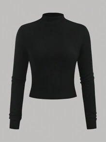 Girlism Set de 4 camisetas de manga larga con cuello alto, estilo corto, de punto, casuales y versátiles en colores blanco, albaricoque, marrón y negro para adolescentes, compra 1 y lleva 3 gratis - Multicolor - Ver 4