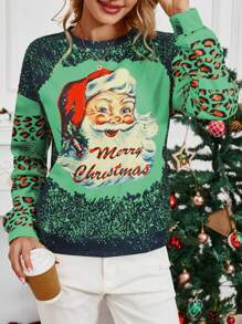 SHEIN LUNE Santa Claus Print Round Neck Casual Pullover Sweatshirt  Fall Outfit