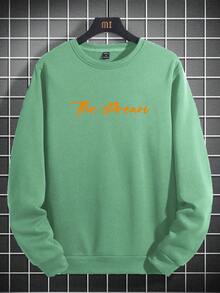 Manfinity Roghcode Sudadera con forro térmico con gráfico de lema y figura para hombre de talla grande - verde menta - Ver 3