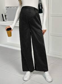 SHEIN Pregnant Women High Waist Striped Wide Leg Pants, Casual, For Maternity