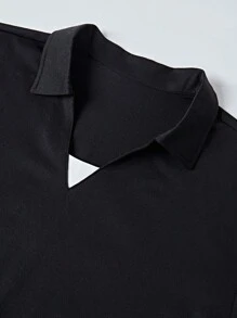 Manfinity Homme 男士纯色拼布短袖休闲 Polo 衫 - 黑與白 - 查看 3