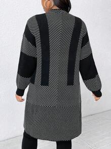 Plus Size Colorblock Patchwork Mid-Length Casual Cardigan, For Autumn/Winter Fall Cloth For Women - Multicolor - View 2