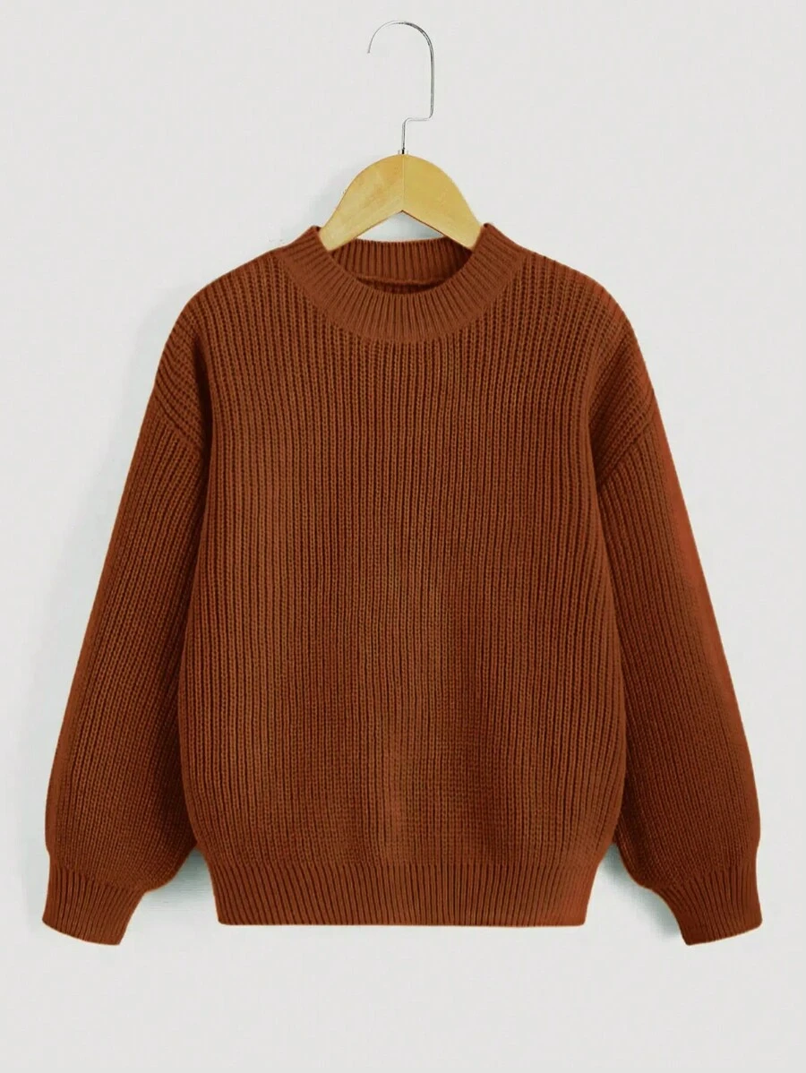 Sparklyn Tween-Mädchen Einfarbig Rundhals Drop-Shoulder Langarm Lässig Pullover, Herbst/Winter