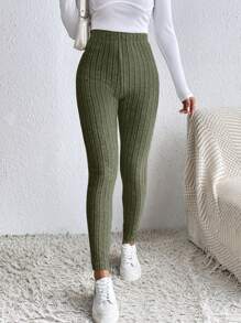 SHEIN Frenchy Leggings sin costuras, elásticos de cintura, con acanalado de unicolor