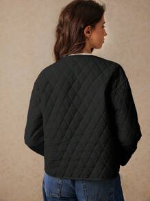 Poéselle Manteau court rembourré à manches longues et col pour femmes, de couleur unie, pour l'hiver