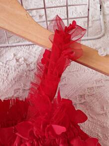 SHEIN Baby Girl Butterfly Appliques Mesh Overlay Cami Dress - Red - View 4