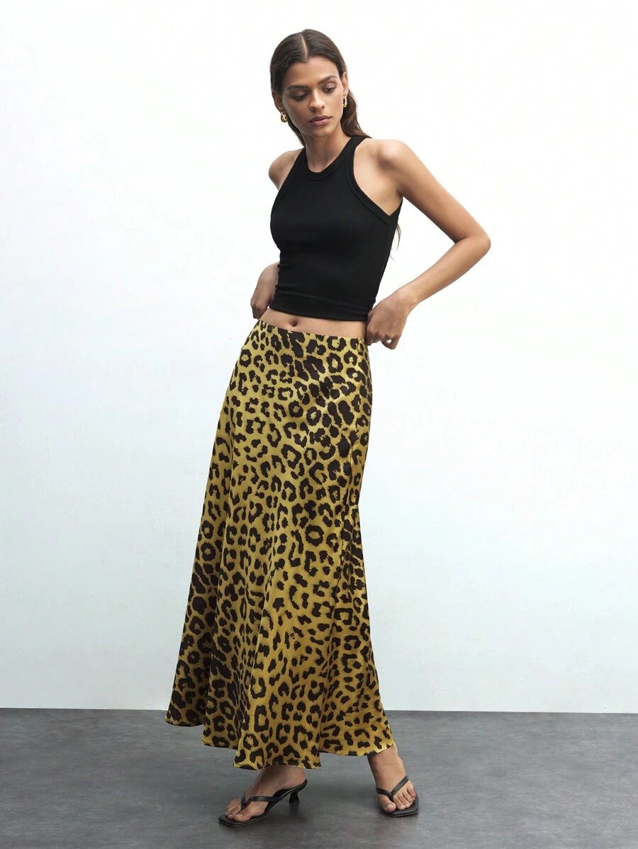 Maija 1 pieza Falda larga elegante de mujer con estampado de leopardo, estampado de leopardo, estampado de guepardo