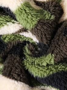 SHEIN Tween Girl 灰色迷彩保暖衬里拉链收腰连帽夹克 - 軍綠色 - 查看 6