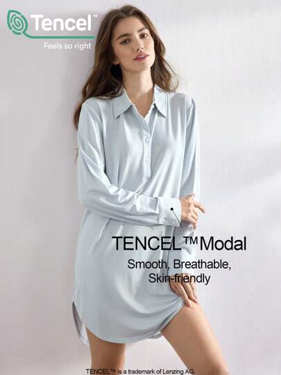 Ocili 가을 여성용 캐주얼 솔리드 컬러 긴소매 나이트가운