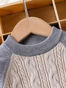 Set de 2 piezas Conjunto de invierno para bebé niño, suéter de punto de manga raglán y pantalón de punto, cálido y cómodo, casual y versátil