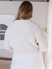 Aralina Curve Soft Knit Collared Button Down Sweater Cardigan - Apricot - View 2