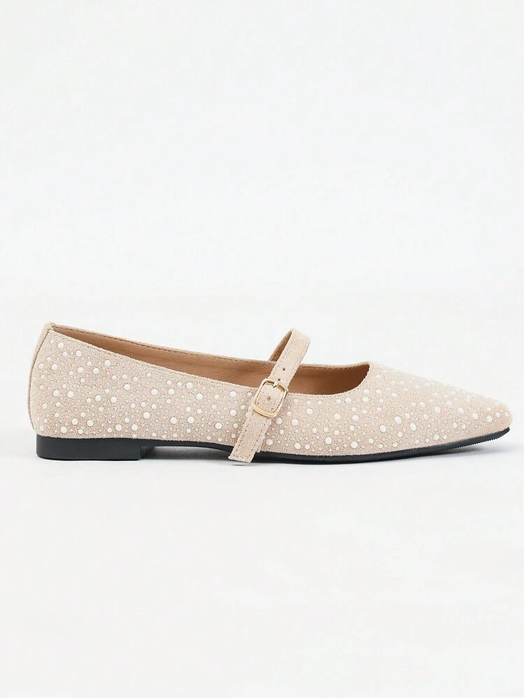 CUCCOO CHICEST 2024 New Mini Pearl Decor Square Toe Elegant Women Flat Shoes New Year Holiday