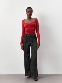 Lunelith SHEIN Lunessa 1pc Office Lady Black Striped High Waist Straight Leg Trouser, Fashion Formal Workwear, Autumn/Winter