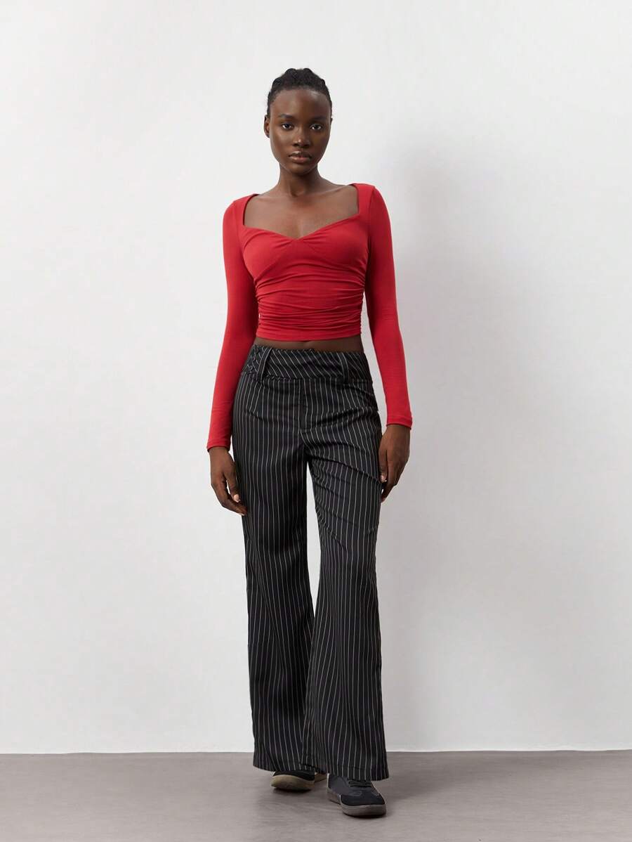 Lunelith SHEIN Lunessa 1pc Office Lady Black Striped High Waist Straight Leg Trouser, Fashion Formal Workwear, Autumn/Winter