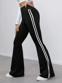 SHEIN Tall Pure Black High Elastic Knitted Side Seam White Webbing Tights Suitable For Autumn And Winter