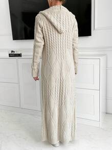 Maxi Hoodie Cardigan And Dress Knit Set - Apricot - View 2