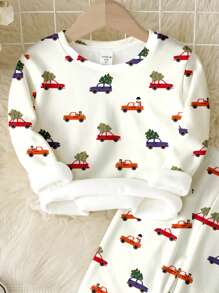 SHEIN Bộ đồ mặc nhà cơ bản cổ tròn dài tay vừa vặn thoải mái cho bé trai, thoải mái cho mùa thu/đông - Nhiều màu - Xem 3