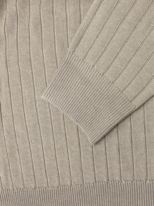 Manfinity Hypemode Men's Loose Fit Raglan Sleeve Zip-Up Half Placket Plain Casual Pullover Long Sleeve Sweater, Autumn/Winter, For Going Out, Husband - Khaki - View 5