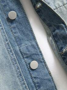 Manfinity Homme Chaqueta informal de mezclilla de manga larga y un solo abotonado con bolsillo para hombre en otoño - Azul lavado medio - Ver 4