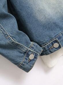 Manfinity Homme Chaqueta informal de mezclilla de manga larga y un solo abotonado con bolsillo para hombre en otoño - Azul lavado medio - Ver 8