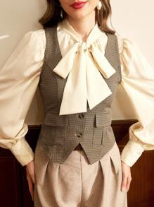 Vintamour Vintage Classic College Style Women's Vest, Four Seasons Fit, Pockets & Button Decor, Coffee Color Maillard Women Vest Thanksgiving Women New Years Winter Clothes For Women New Years Women - Coffee Brown - View 1