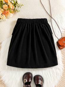 Tween Girl 灯芯绒银色拉链开合口袋休闲 A 字裙