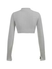 Easithlete Top corto de manga larga con cuello mao de unicolor para mujer, uso casual diario - Multicolor - Ver 10