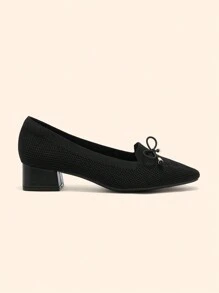 CUCCOO BASICS Squared Toe High Heel Butterfly Decor Casual Loafers For Women Valentines - Black - View 9