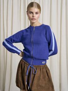 AiiRZ 复古运动拉链开衫运动服罗纹针织运动服校园风秋冬运动服休闲外套家居服训练健身运动时尚 - 彩色 - 查看 1