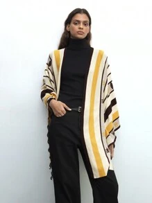 Maija 女士宽松条纹蝙蝠袖休闲针织开衫，秋冬季 - 彩色 - 查看 7