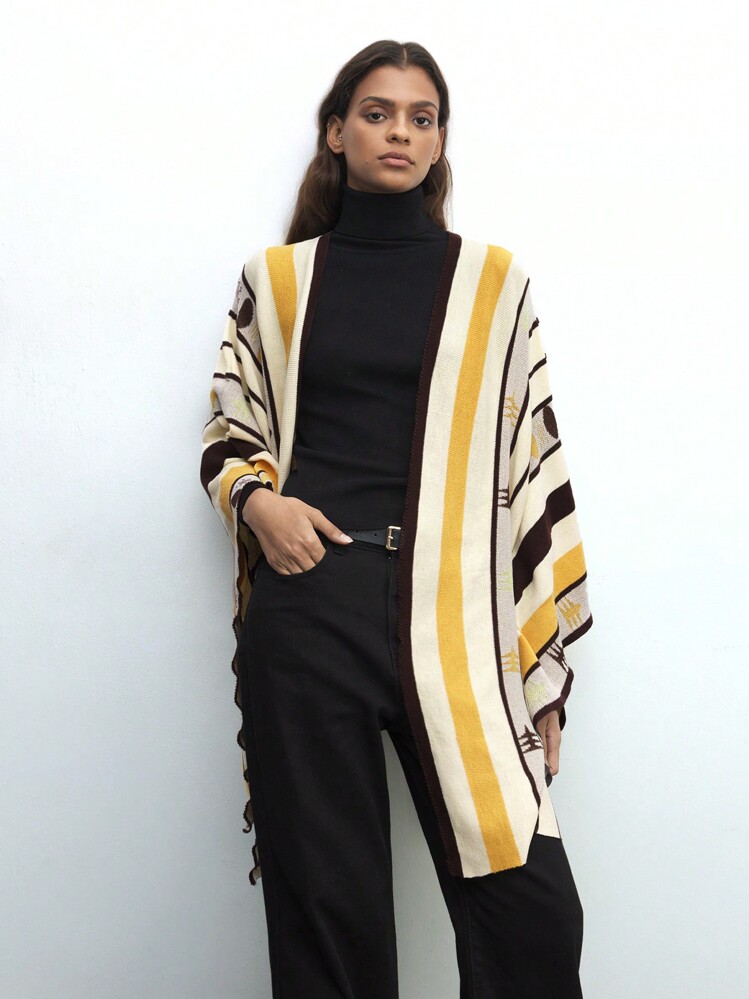 Maija 女士宽松条纹蝙蝠袖休闲针织开衫，秋冬季 - 彩色 - 查看 7