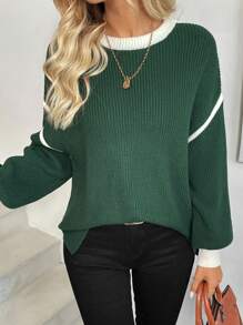 SHEIN LUNE Women's Casual Colorblock Christmas Crewneck Split Hem Basic Sweater, Autumn & Winter - Multicolor - View 1