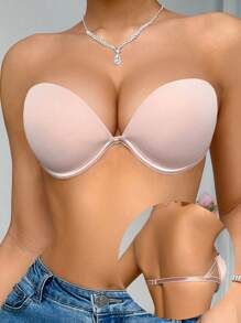 Women Simple Solid Color Bandeau Bra, 1pc - Pink - View 3