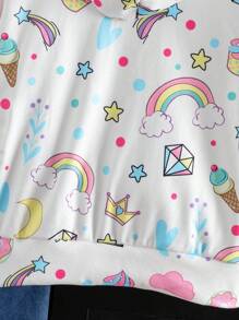 SHEIN 年轻女孩可爱独角兽印花连帽卫衣和花卉刺绣牛仔裤两件套 - 彩色 - 查看 8