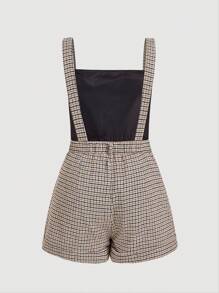 SHEIN MOD Quần short caro xếp ly thường ngày cỡ lớn cho nữ mùa thu - màu nâu - Xem 2