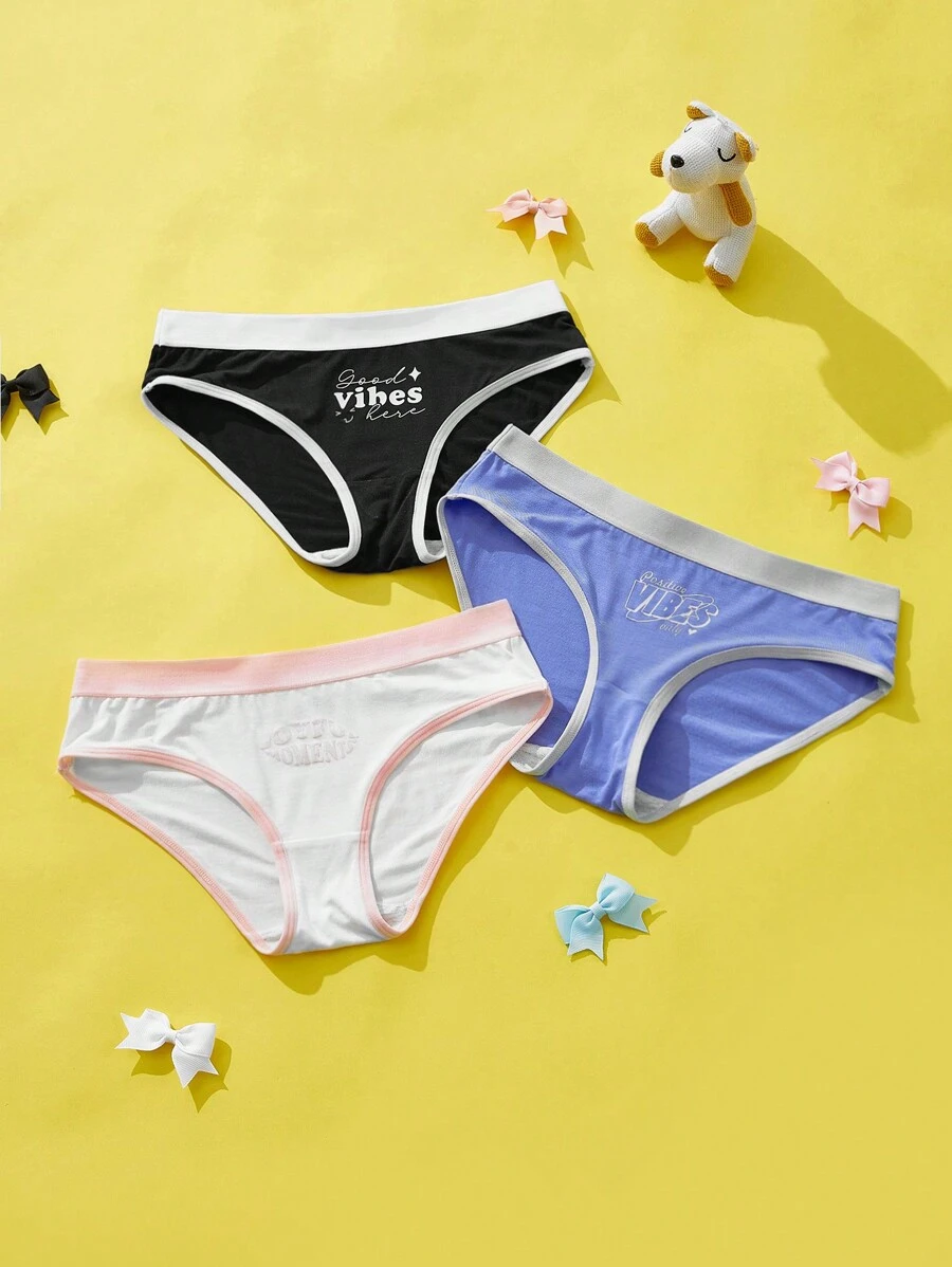 3 pièces/Set sous-vêtements de sport décontractés pour filles avec imprimé lettrage - Multicolore - Voir 1