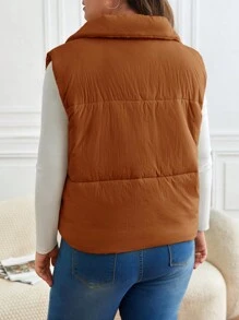 SHEIN Frenchy Plus Size Autumn/Winter Casual Warm Zip-Up Sleeveless Padded Vest