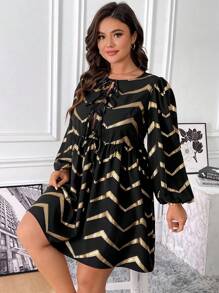 SHEIN Essnce Große Größen Elegantes Kleid für Frauen, Puppenkleid, schwarzes Kleid, Herbstkleid für Frauen, Partykleid für Frauen, Damenshirt mit Schleife, elegantes Festkleid für Frauen, Kleidung für Erntedankfest