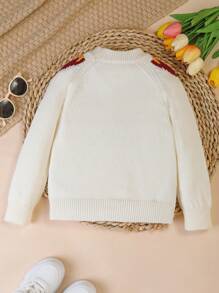 SHEIN 1pc Girls's Strawberry Graphic Round Neck Sweater, Casual & Suitable For Home, Outing, Party, Back To School, Spring, Summer And Autumn - White - View 2