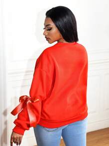 Zolique Women's Solid Color Crew Neck Luxury Elegant Ribbon Bow Design Sweatshirt Winter Women Clothes Christmas Sweatshirt Christmas Sweater Thermal Pullover Fall Outfit