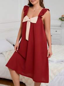 Plus Size Loose Bowknot Decor Frill Trim Camisole Nightgown
