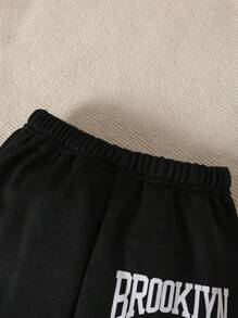 3pcs Set Baby Girls White + Brown + Black Letter Print Casual Elastic Waist Long Pants, Ankle Cuffs, Autumn/Winter - Multicolor - View 4