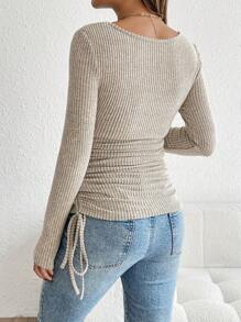 SHEIN T-shirt moulant à cordon coulissant latéral casual de maternité, automne/hiver