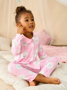 2pcs Baby Girl Cute Cloud Print Casual Homewear Sweatshirt And Pants Set - Pink - View 5
