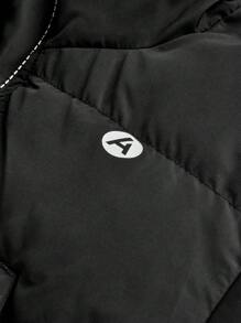 SHEIN Girls' Black Line Pattern Warm Fluffy Cute Jacket, Suitable For School, Street, Outdoor, Home, Sports, Fashion Athletic Wear - Black - View 5