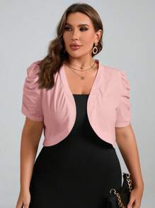 SHEIN Clasi Plus Puff Sleeve Open Front Crop Jacket Winter Fall Autumn - Dusty Pink - View 3