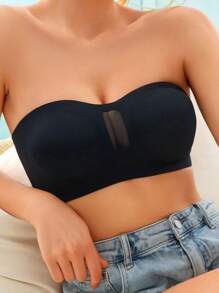 素色網紗拼接抹胸胸罩